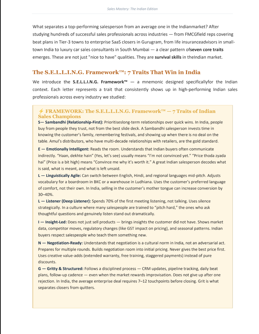 The S.E.L.L.I.N.G. Framework — 7 traits